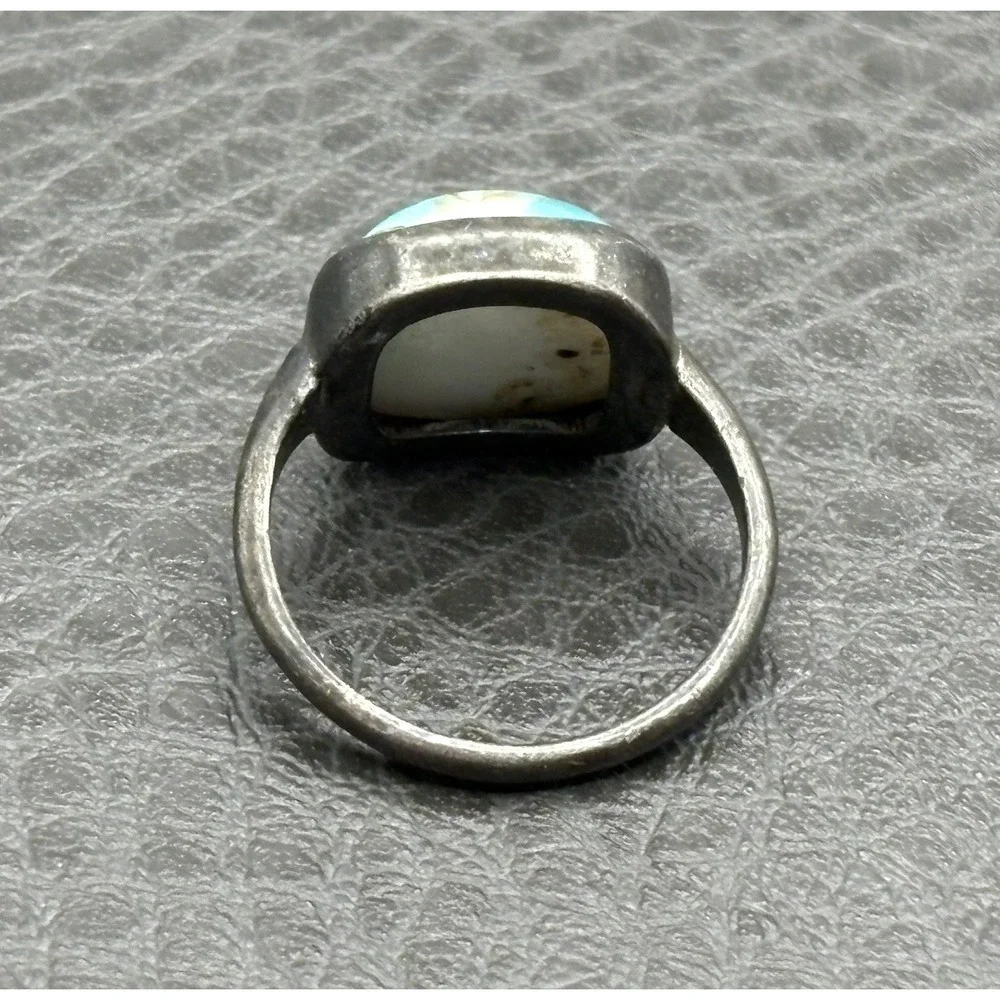 Vintage Uncas Oxidized Sterling Silver Faux Turquoise Blue Ring Ladies Sz 4.5